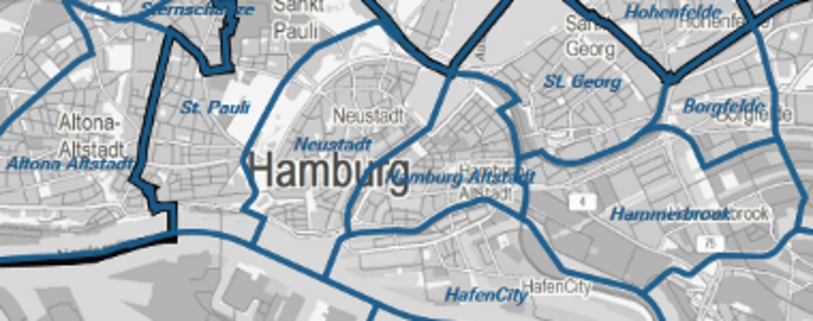 Symbolbild und Link auf die Interaktive Karte mit den Verwaltungsgrenzen für Hamburg